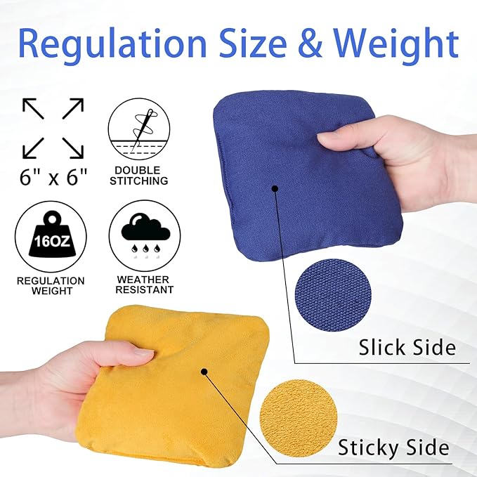 EunHo Dual Sided Cornhole Bags Regulation Set of 8 Professional Cornhole Bean Bags Slick and Stick for Tossing Game-All Weather