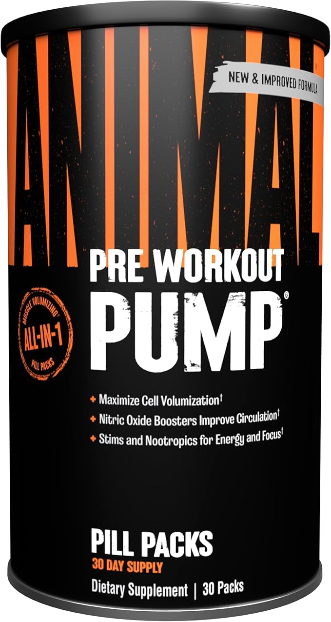 Animal Pump Pre-Workout Supplement ??for Energy, Focus and Muscle Volumizing, with Nitric Oxide Boosters Including Stims and Nootropics, Creatine, and Ultimate Pump Enhancer, 30 Packs