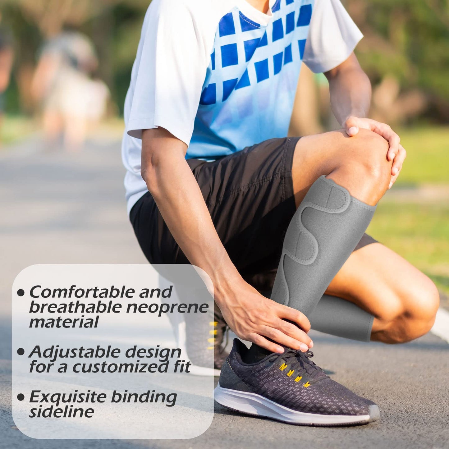 Chivao 2 Pairs Calf Brace Adjustable Shin Splint Support Lower Leg Compression Wrap Calf Sleeves for Men Women Pain Relief, Increases Circulation Reduces, Muscle Swelling(Gray, Black)