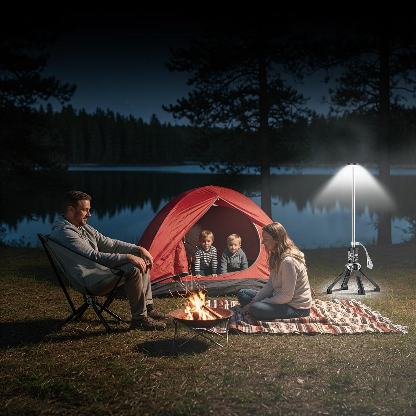 NJZ Rechargeable Camping Light, 20000mAh Telescopic Lantern with Stand, Waterproof Outdoor Light with 3 Brightness Levels for Camping, RV & Emergency
