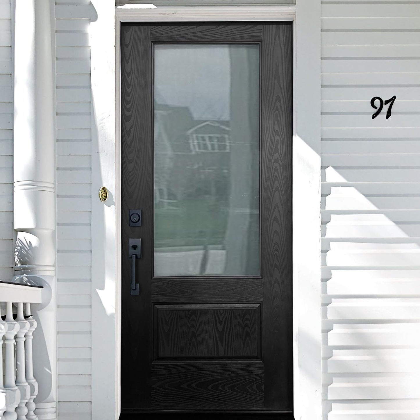 3/4 Lite 36" x 80" Fiberglass Front Door with Tempered Low‑E Glass, Pre‑Assembled Prehung Entry Door Glass Inserts and Frames, Dual‑Color Black/White Finish, Right Hand Inswing