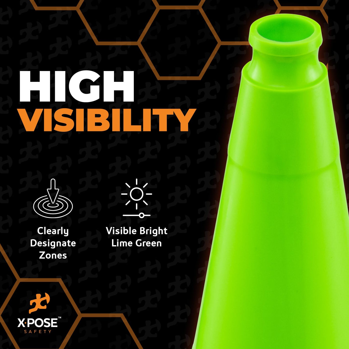 Xpose Safety 28” Lime Green Traffic Cone - 6 Pack - Premium PVC Safety Cone for Parking, Caution, Construction, Road Crews, Emergency Vehicle - DOT Approved