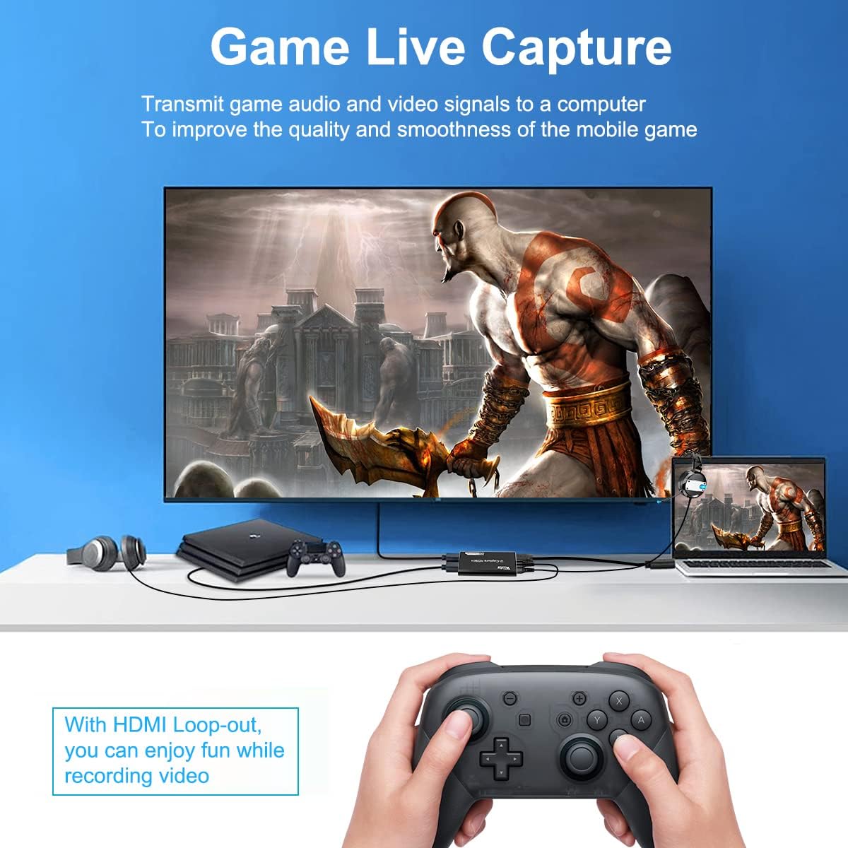 HDSUNWSTD 4K 1080P 3.0 Audio Video Capture Card, Recording Card with Microphone HDMI Loop-OutHDMI to USB for Gaming