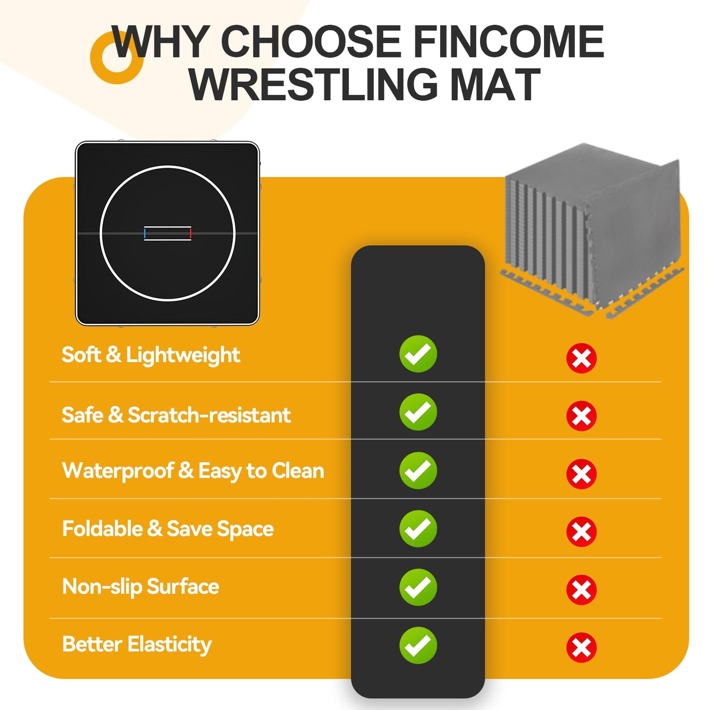 FINCOME Inflatable Wrestling Mat 16ft/13ft/10ft, 4" Thick Foldable Jiu Jitsu Mats Wrestling Mats for Home Outdoor Indoor, Waterproof PVC Mat for Gymnastics, BJJ, MMA, Grappling, Judo, Boxing,16ft*16ft*4inch Black