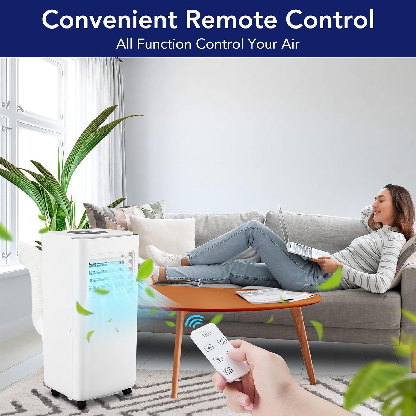 10,000 BTU Portable Air Conditioner – 3-in-1 AC with Dehumidifier & Fan, Quiet Operation, Energy Efficient, Remote Control, Sleep & Timer Modes, Cools up to 450 Sq.Ft, Home, Office, RV, White