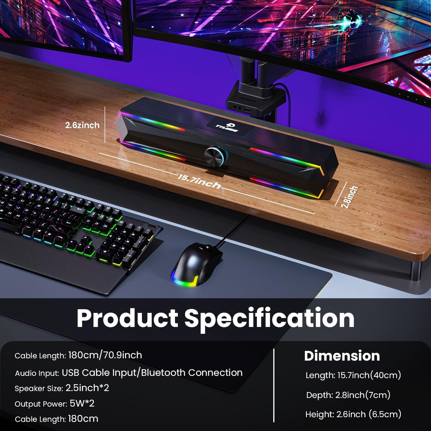 Tylubio Computer Speakers for Pc Desktop with Clear Sound, Flowing LED PC Speaker for Computer Desktop Laptop Monitor
