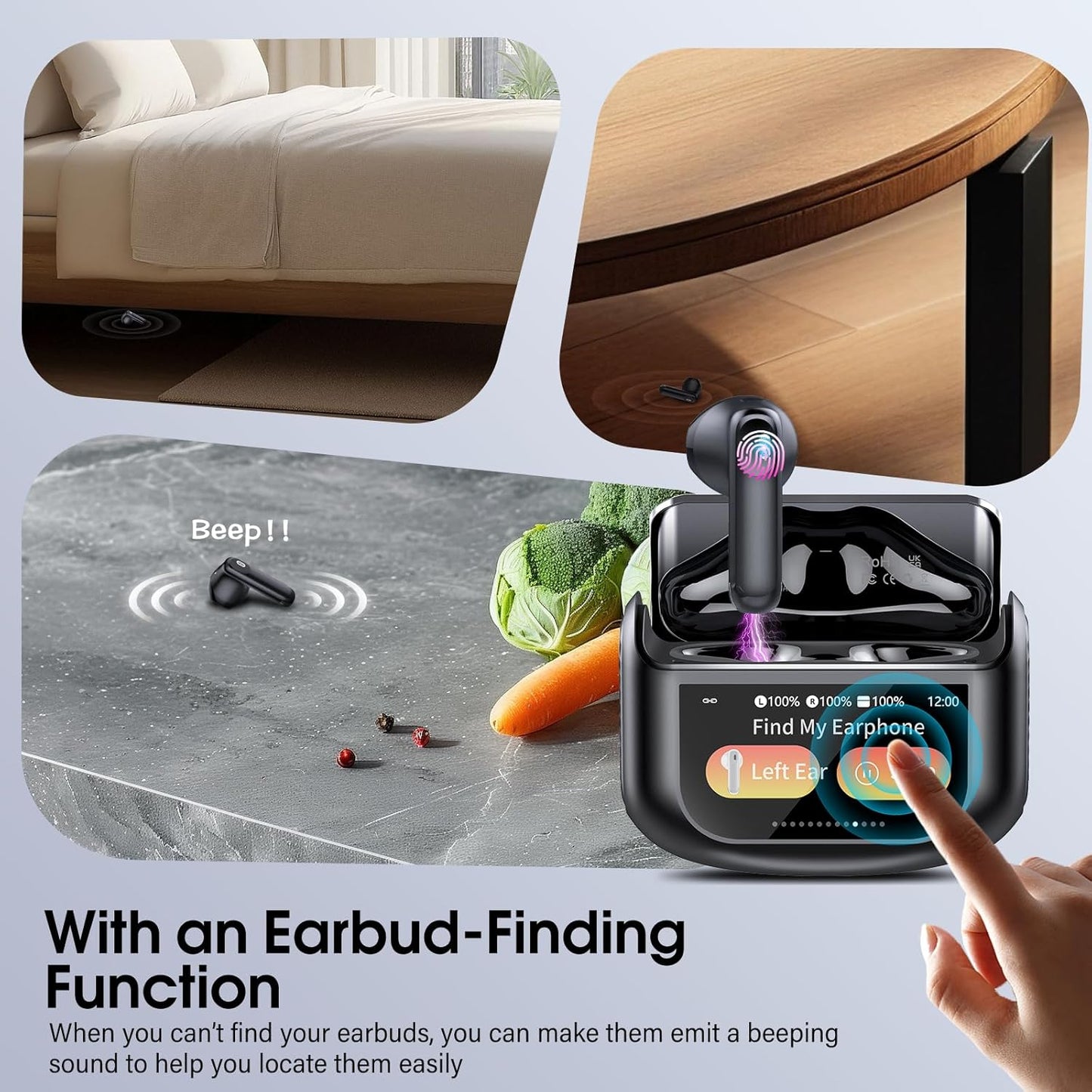 5.4 48H Mic/5 IPX7 Wireless Earbuds, Bluetooth Headphones with Multifunctional Touch Screen, Hi-Fi Stereo Ear Buds