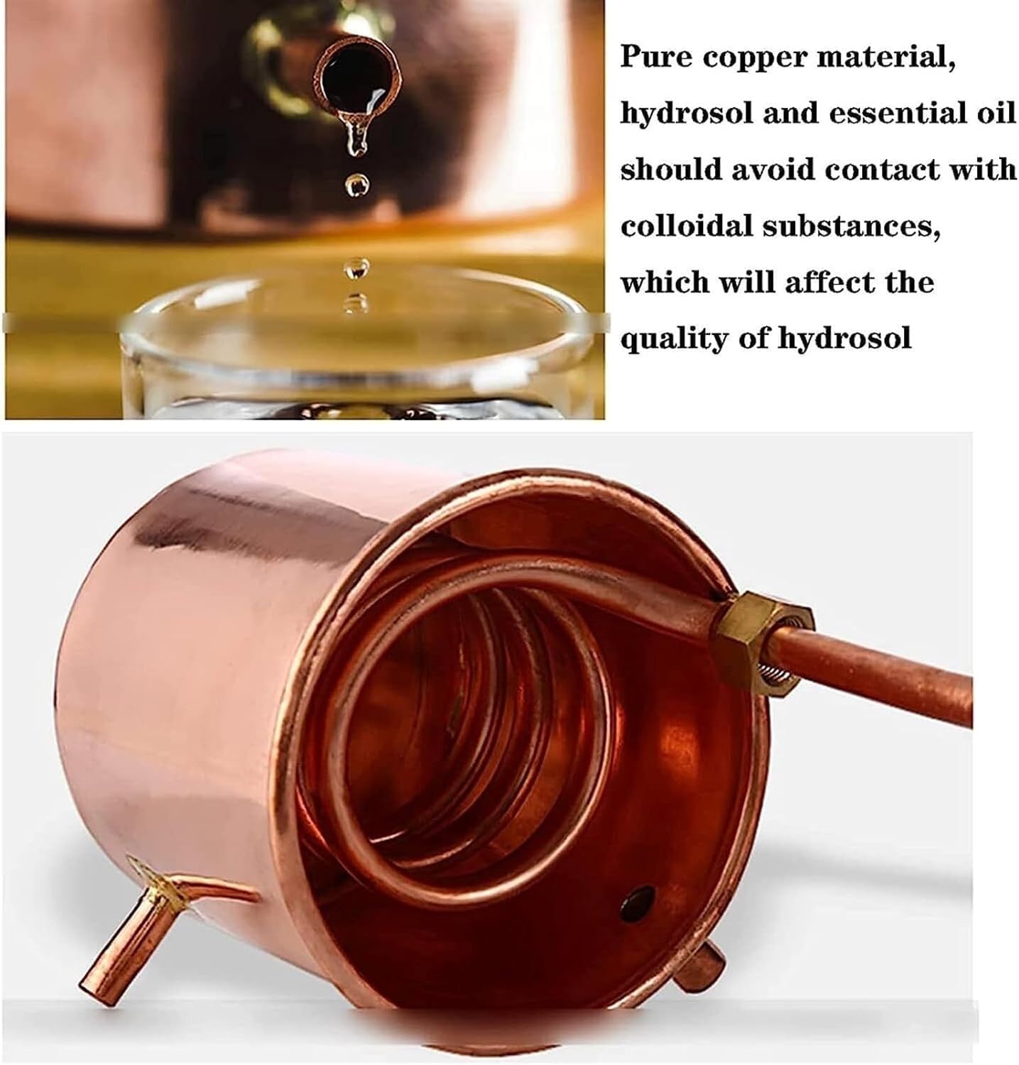 MiBoce Copper Moonshine Still, 2L/3L Pure Copper Alembic Still, Household Small Fresh Flower Essential Oil Distiller, with Cooling Tube, for Whiskey, Moonshine Essential Oils, Distilled Hydrosol