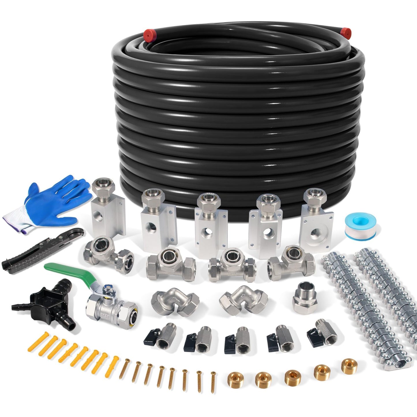 3/4" × 200 FT Shop Air Line Kit, Rapid Air System 3/4 Inch Hdpe-Aluminum Compressed Air Piping for Garage Includes Air-locking/Elbow/Tee/Air Outlet Block Fittings Leak Proof Easy to Install