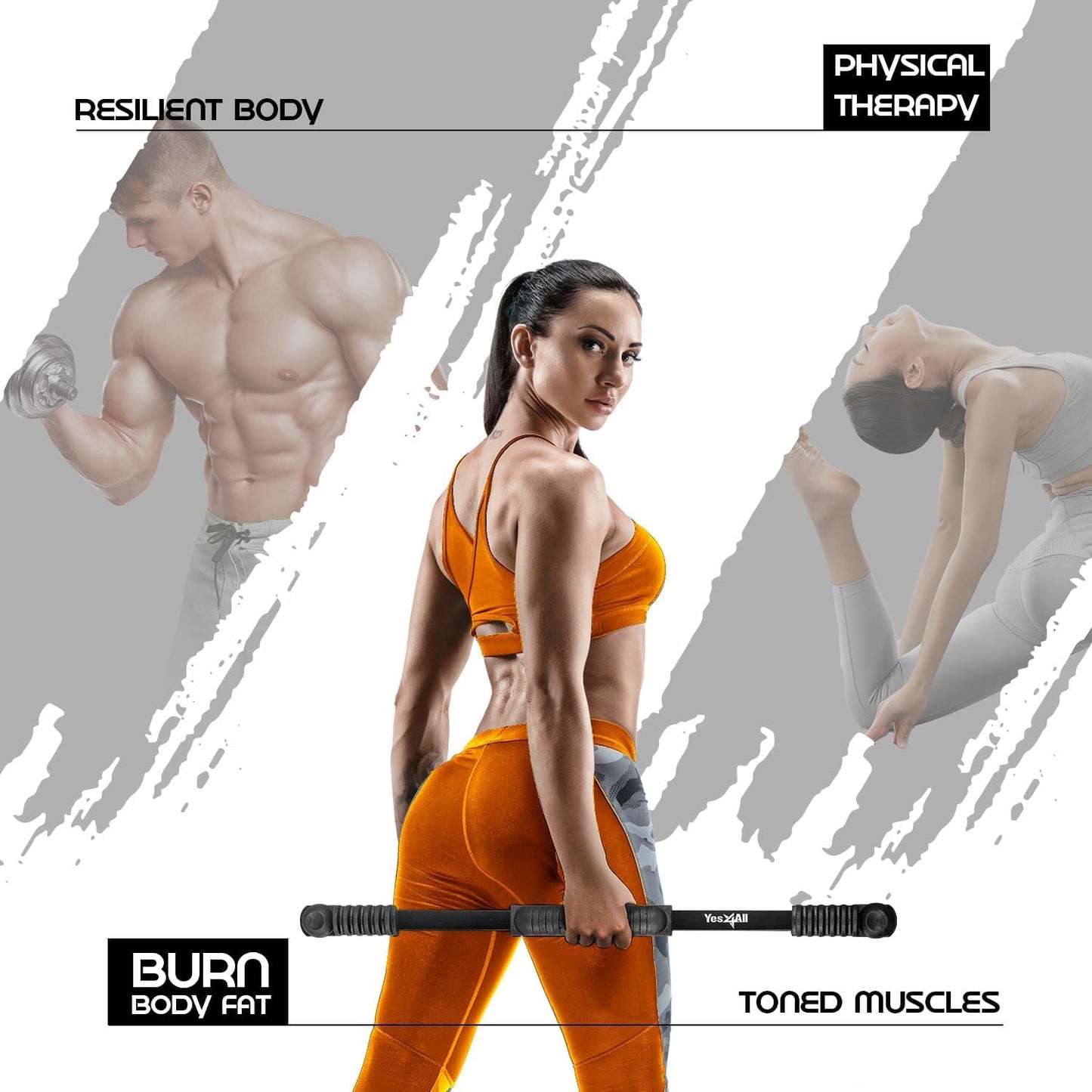 Yes4All Elastic Fitness Exercise Bar, Shake Weight, Body Physical Therapy, Body Bar Equipment for Strength Training Home Gym