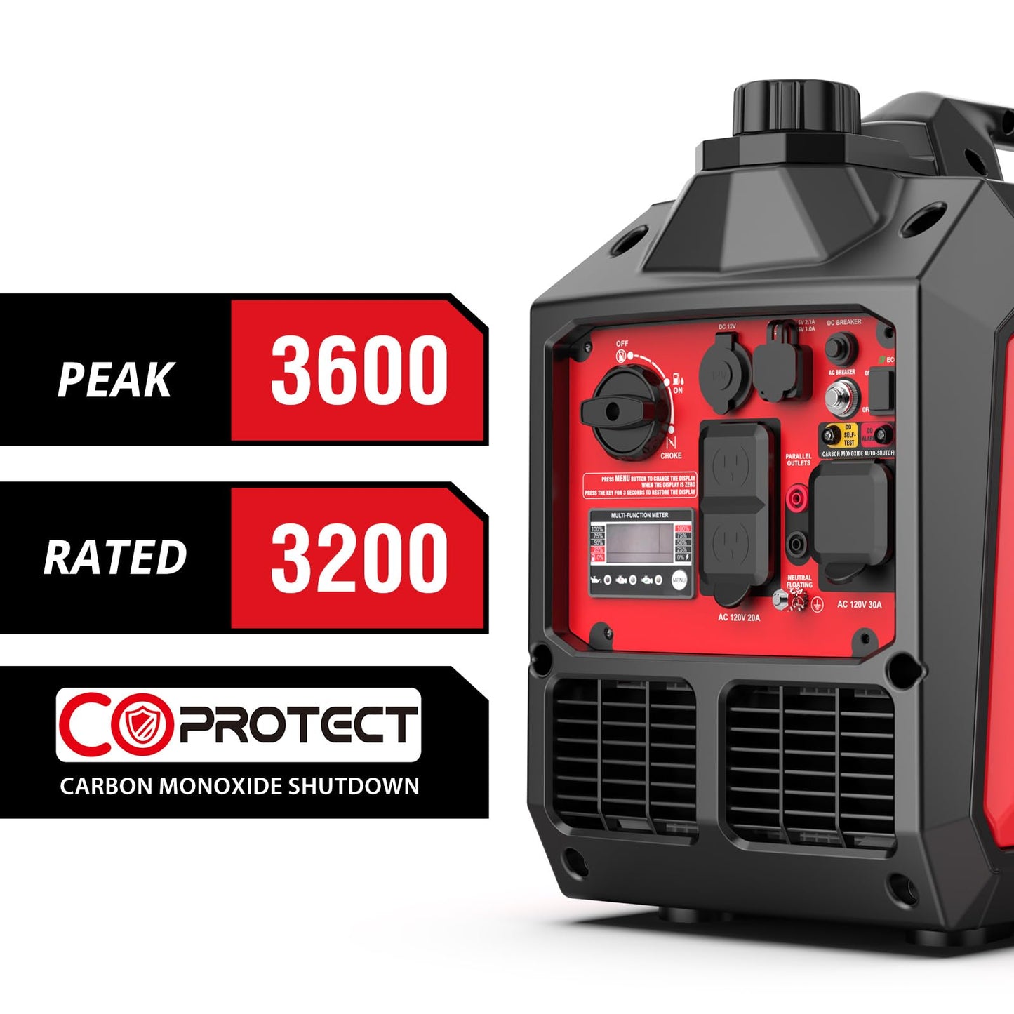 PowerSmart 3600-Watt Portable Inverter Generator, Super Quiet Generators for Home Use, Outdoor Camping, RV Ready 30A Outlet, Digital Display, Parallel Ready, EPA Compliant