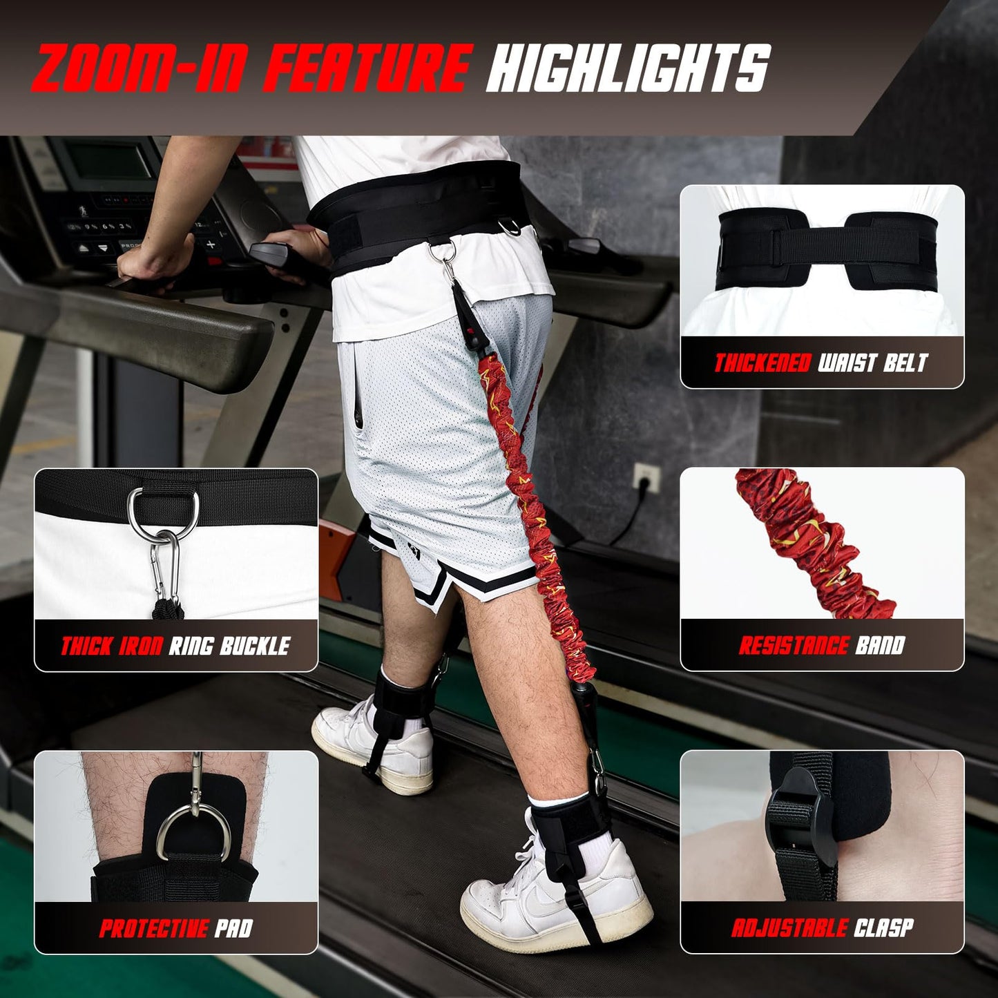 Vertical Jump Trainer with Adjustable Ankle Strap & Belt Horizontal Workout Equipment Leg Resistance Bands for Basketball Football Volleyball Training Equipment