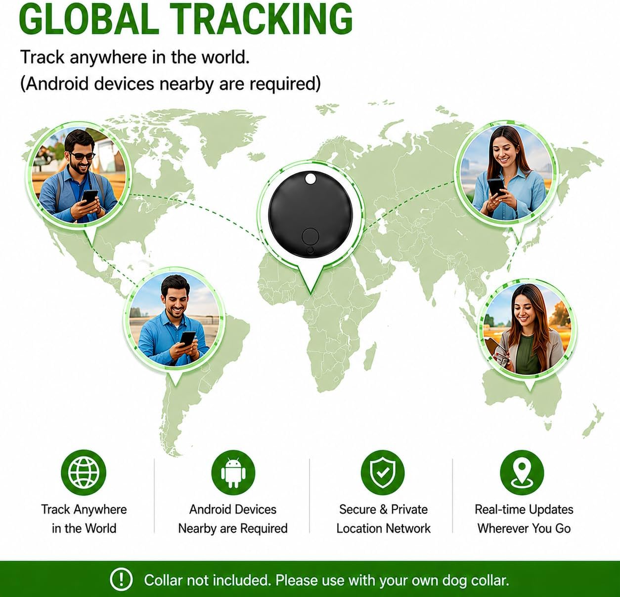 MDTZULIK GPS Collar for Dogs,Pet Tracker (Android Only) Smart tag,Waterproof Compatible with Google Find My,No Monthly