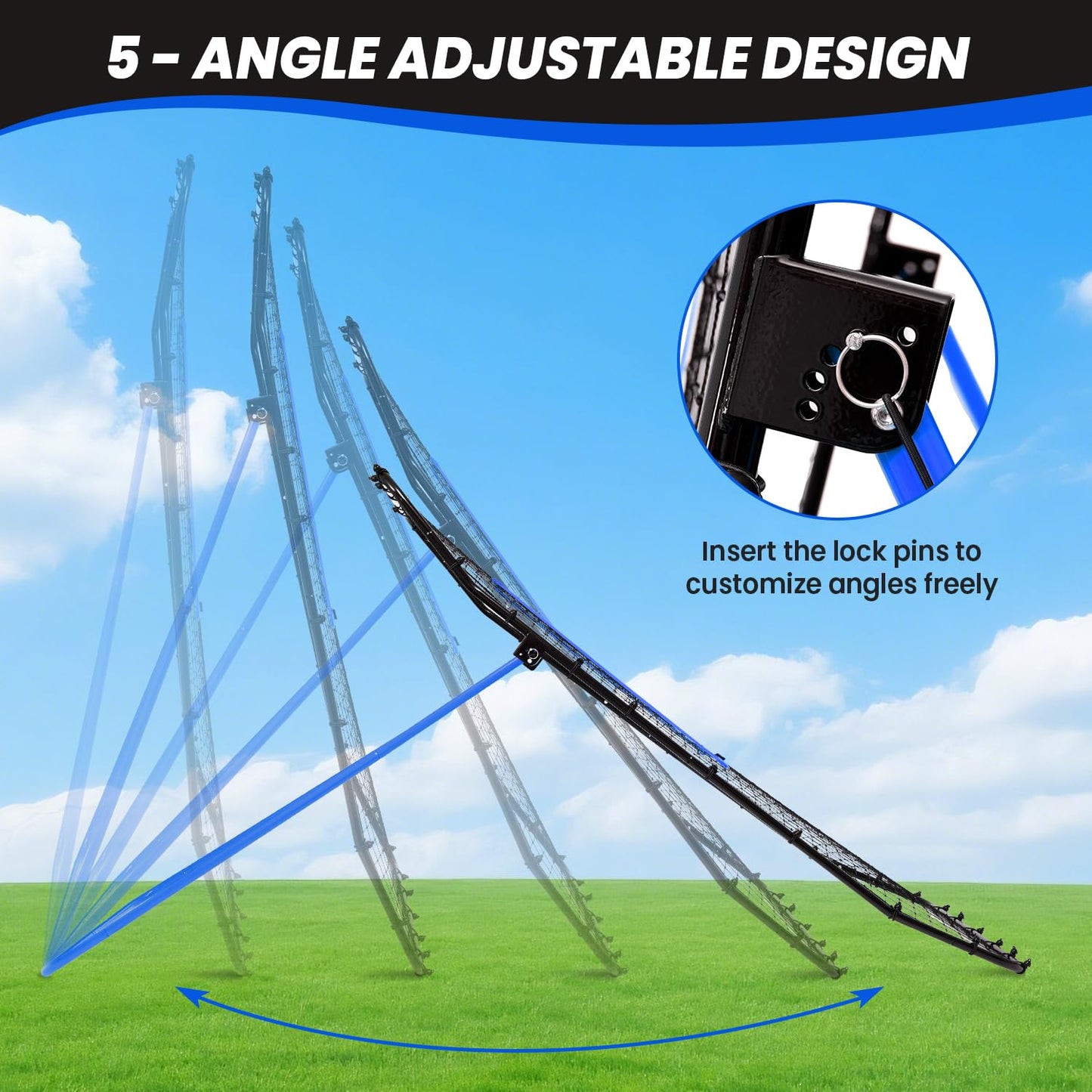 BAGAIL Volleyball Rebounder Net 7x4 Ft, Bounce Back Training Equipment with Unique Curved Frame for Better Catching, 5 Adjustable Angles for Volleying & Spiking, Easy Set Up & Sturdy Base - Blue