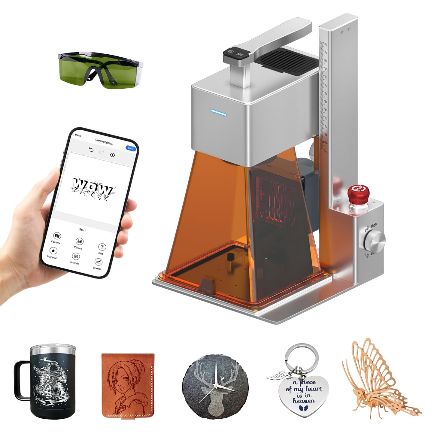 Raymoto 10W Laser Engraver Machine, Portable and Handheld Laser Engraving Machine, 0.08mm Precision & 2000mm/s Lightning Speed Ultra HD Laser Engraver Machines for Wood, Leather, Acylic ect., 10000mW