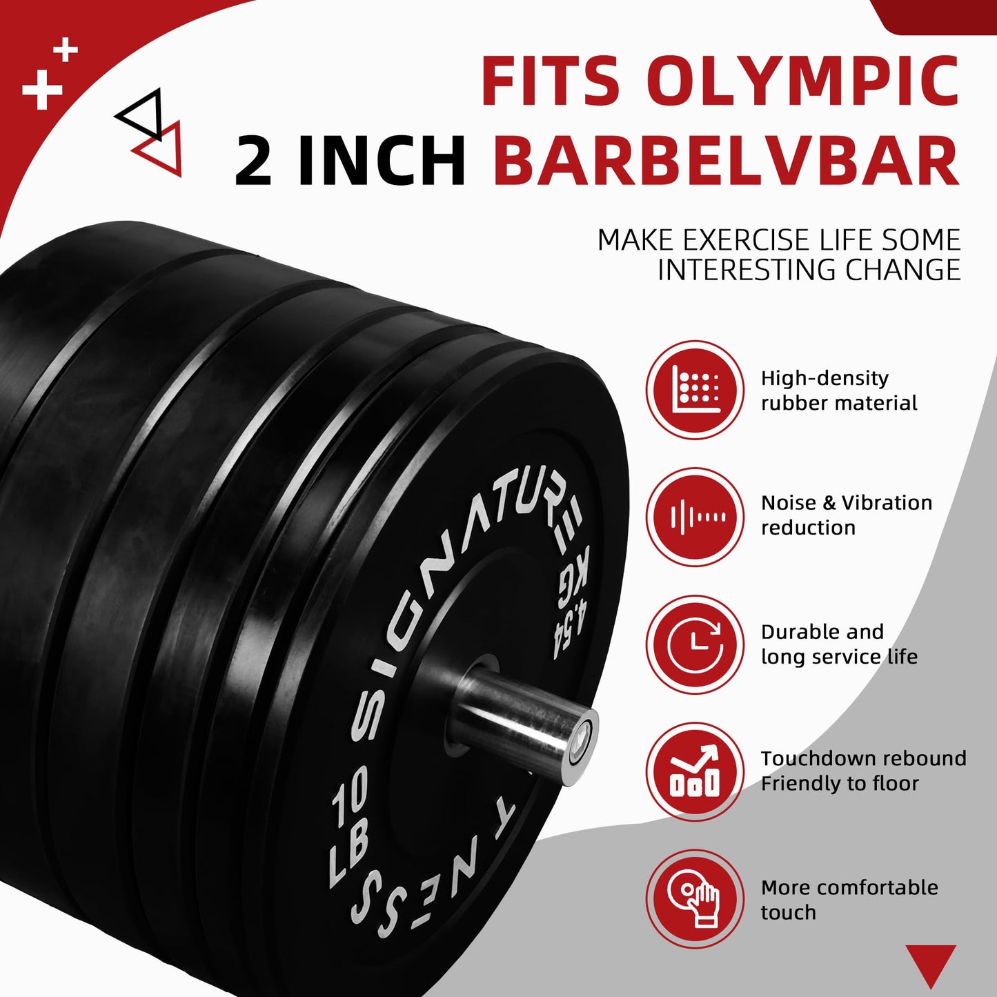 Fitvids 2" Olympic Bumper Plate Weight Plates with Steel Hub, 10LB, Pair, Black, Updated