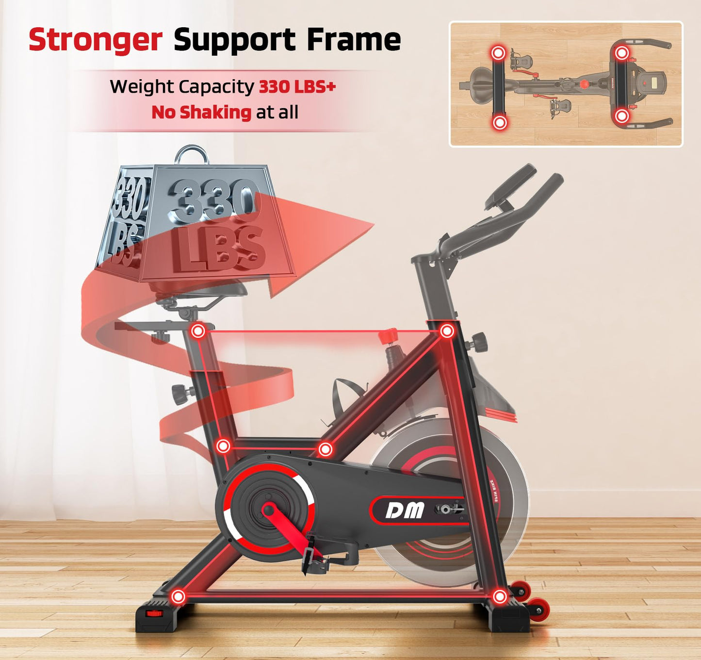 DMASUN Exercise Bike, Silent Magnetic Resistance Stationary Bike for Home with App Compatible, 330 LBS Capacity, Indoor Bike with Comfortable Seat Cushion, Digital Display with Tablet Holder