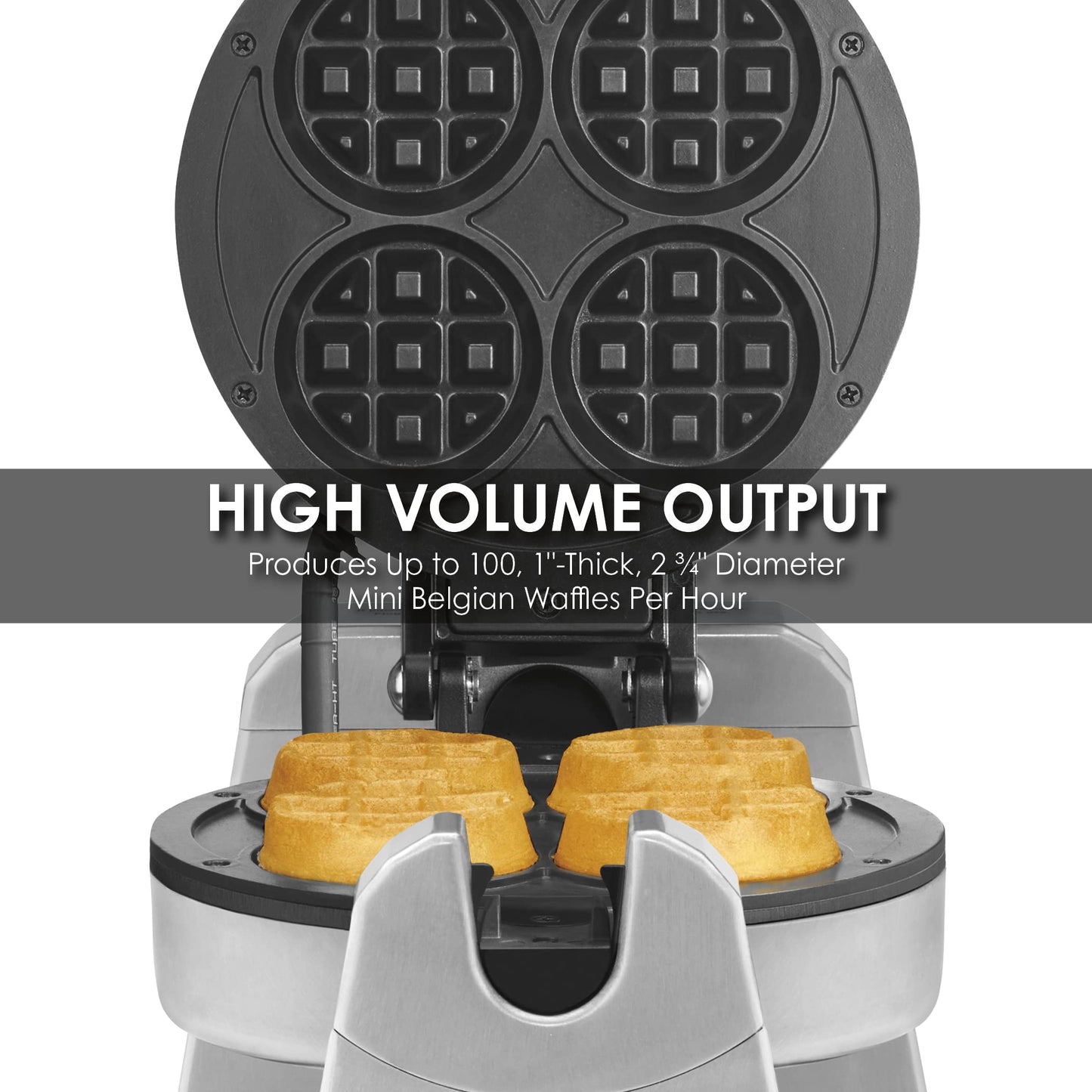 Waring Commercial Mini Belgian Waffle Maker, Rotary Feature for Even Baking, 100 Mini Waffles an Hour, for Restaurants & Commercial Kitchens, NSF Certified, WMB400X