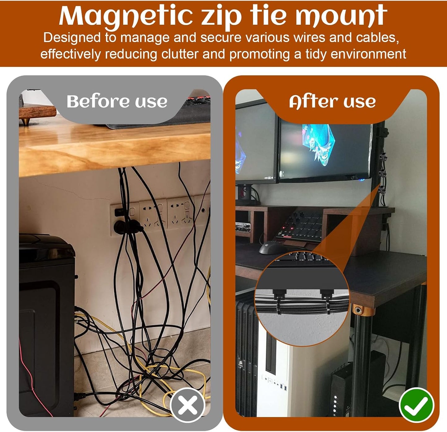 20 Pack Magnetic Zip Tie Mount Heavy Duty Magnetic Cable Zip Tie Base, Tie Mounts, Magnetism Wire Clamps, Magnet Zip