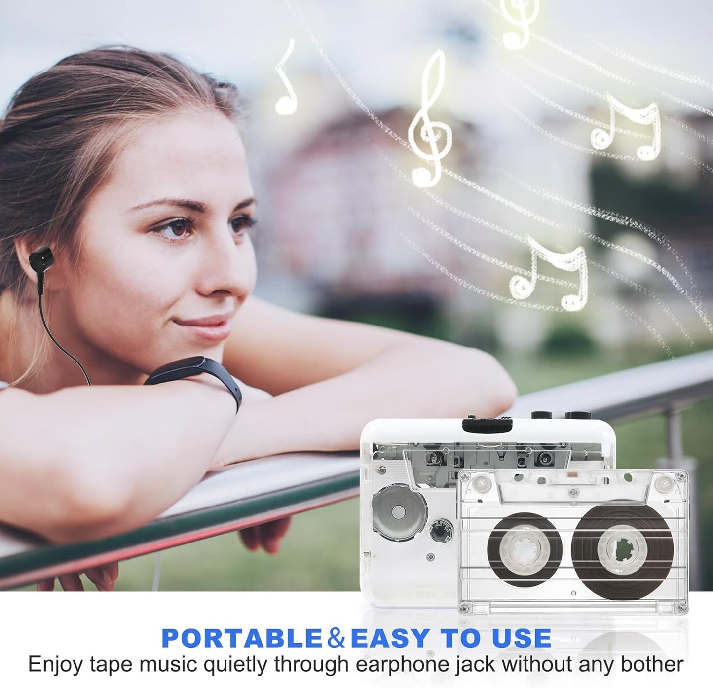 Burtowic Cassette MovementEarphone,Cassette MP3 Auto Reverse Clear Stereo Player,Built-in Cool Copper Wheel Tape