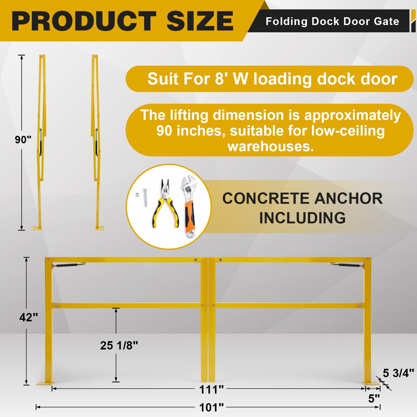 Wesiti Loading 8ft Folding Dock Double Safety Gate, Fall Hazard Protection for Warehouse Unloading Area Truck Dock Guardrail(8.42 x 3.5 ft)