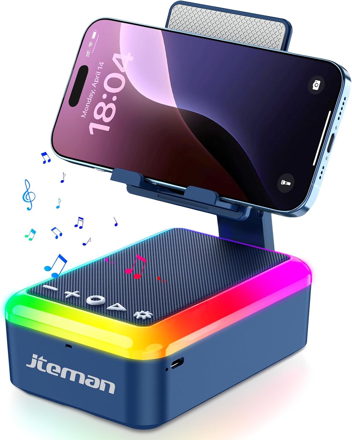 JTEMAN Gifts for Men Women Cell Phone Stand with Bluetooth Speaker and Light, Portable Lanyard, Cool Tech Gifts for Dad