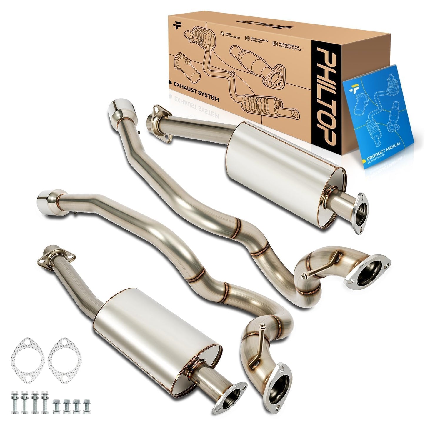PHILTOP Cat-Back System, Stainless Steel Cat Back Exhaust System Fit for 1996-2004 Ford Mustang V8 4.6L