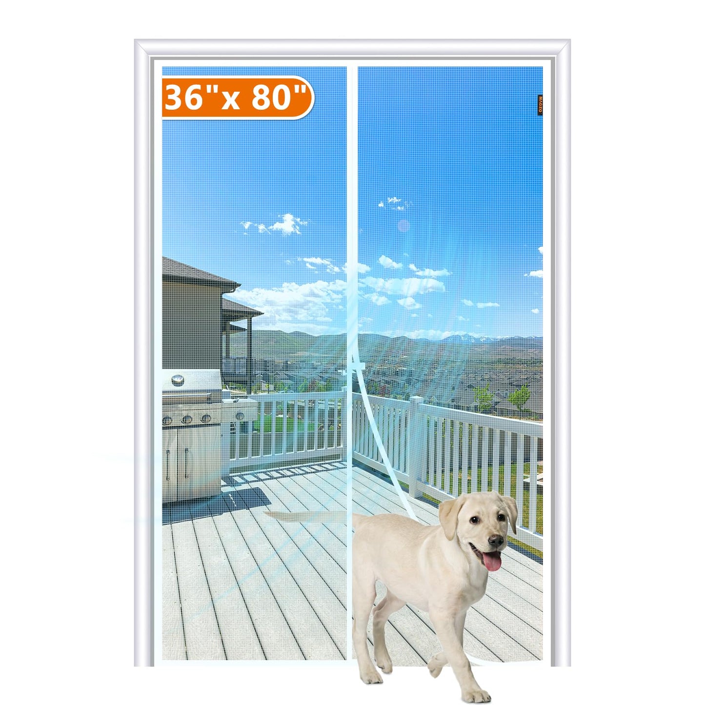 MAGZO Magnetic Screen Door Fit Door Size 36 x 80 Inch, Screen Size 38" x 81" Strong Magnet Door Mesh with Reinforced Hook & Loop for Patio, Sliding, French Door, White