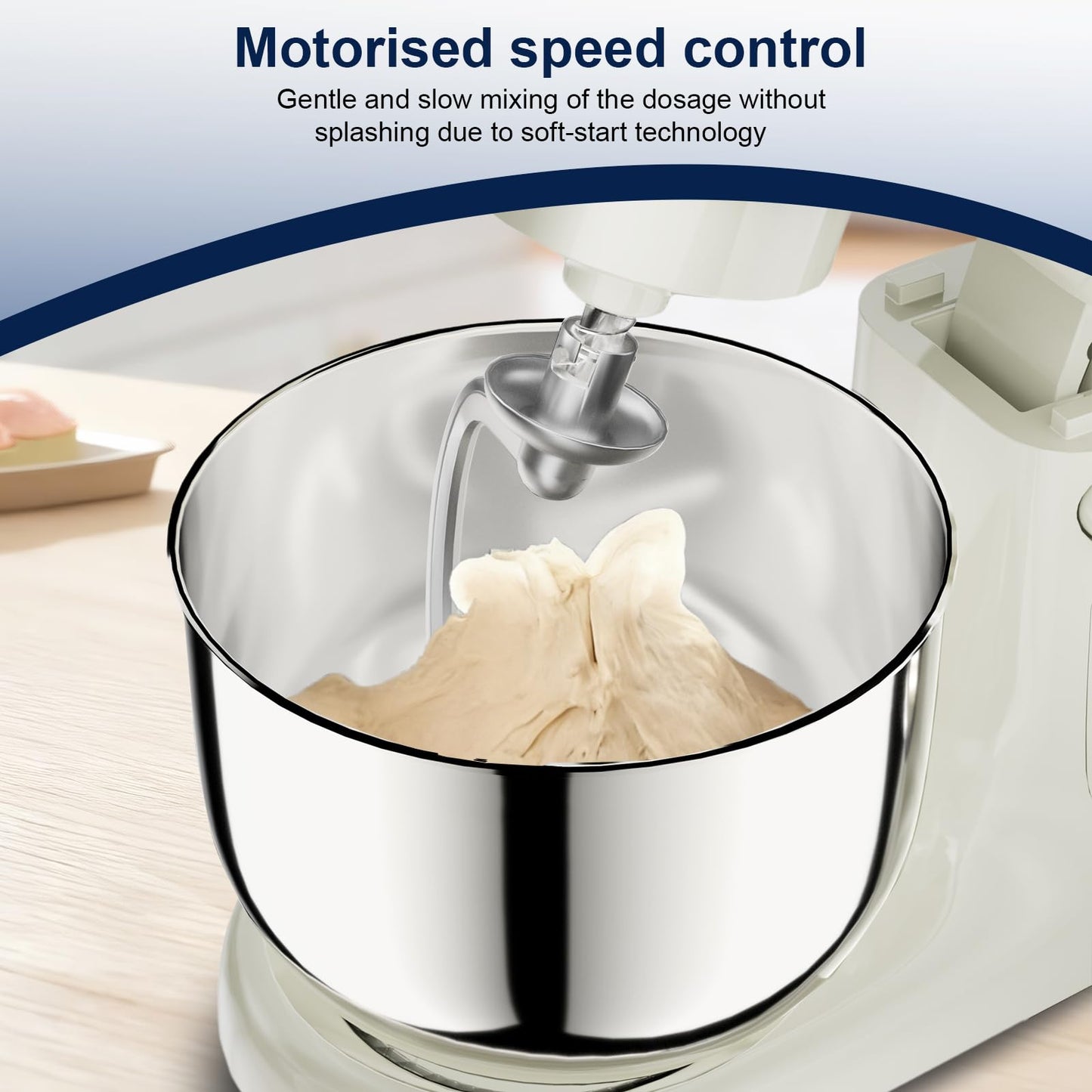 Camic Stand Mixer, 4.2QT+5.3QT Two bowls Electric Food Mixer, 10 Speeds with Digital setting 3-IN-1 Kitchen Mixer for Baking Cakes Cookie Bread Salad with Egg Whisk,Dough Hook,Flat Beater (White)