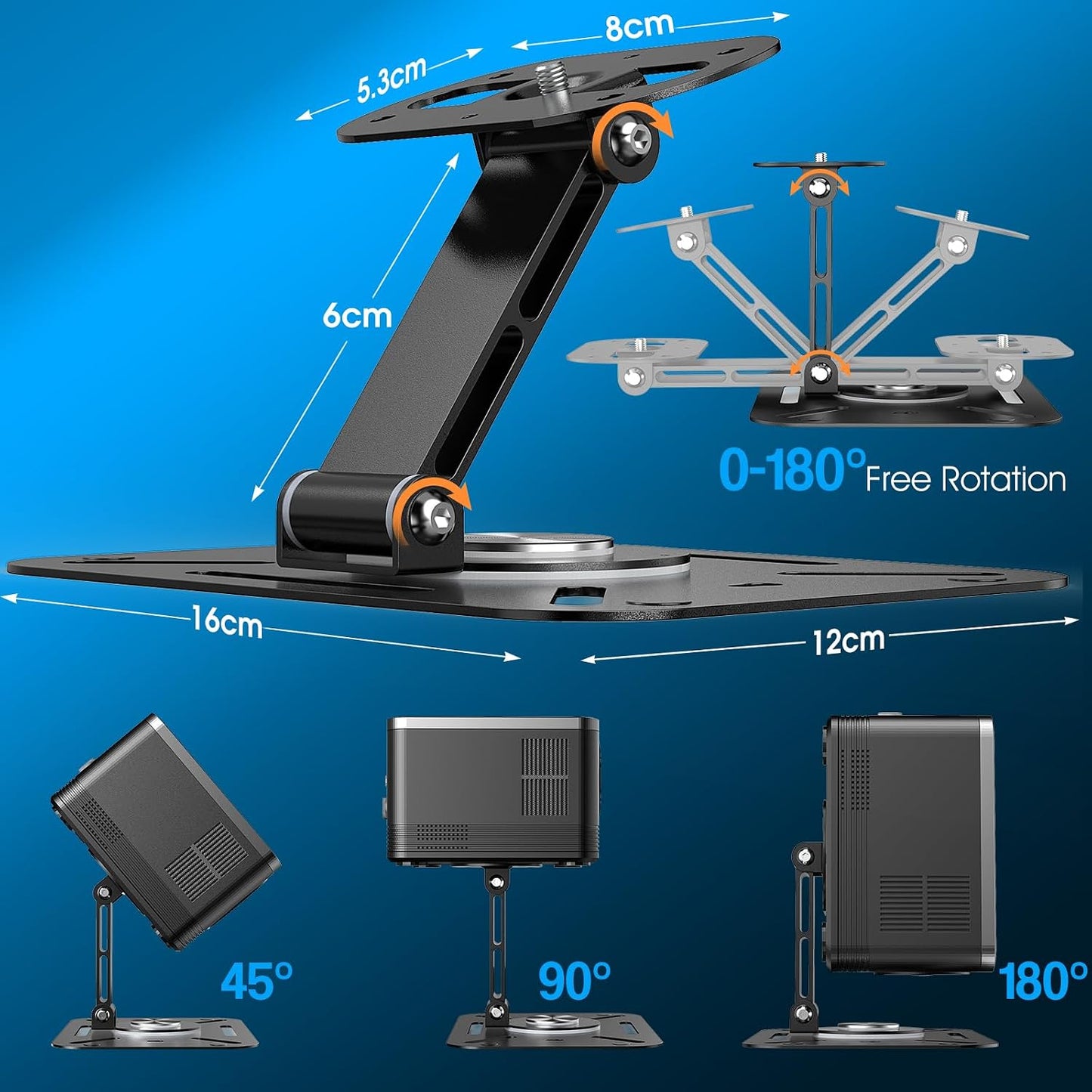 1/4" 360Adjustable DAWASAPAT Desktop Projector Stand, Table Projector Mount Adjustable Angle with Screw, Projector