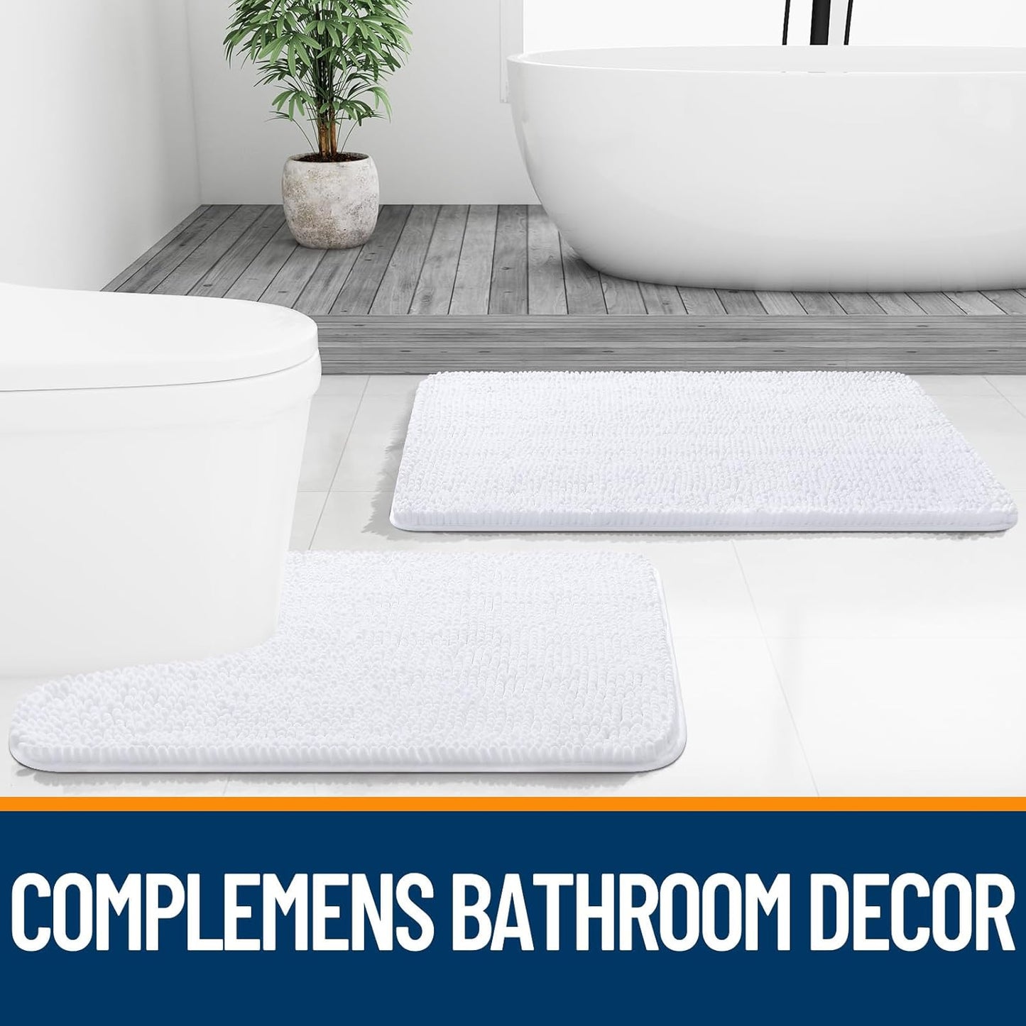 OLANLY Bathroom Runner Rugs - Extra Soft Chenille Bath Mats | 47x24, Quick Dry, Machine Washable, White