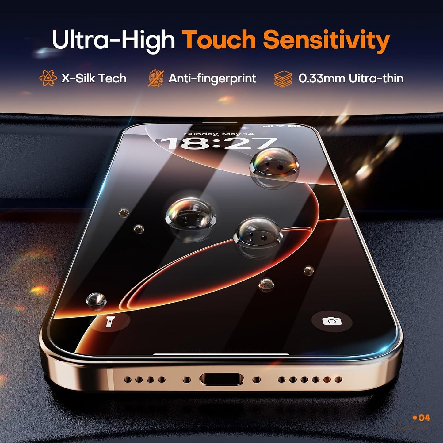 9H+ 16 2 Pack Glass for iPhone Pro Screen Protector, Military Grade Shatterproof HD Tempered Glass, Bubble-Free, Case