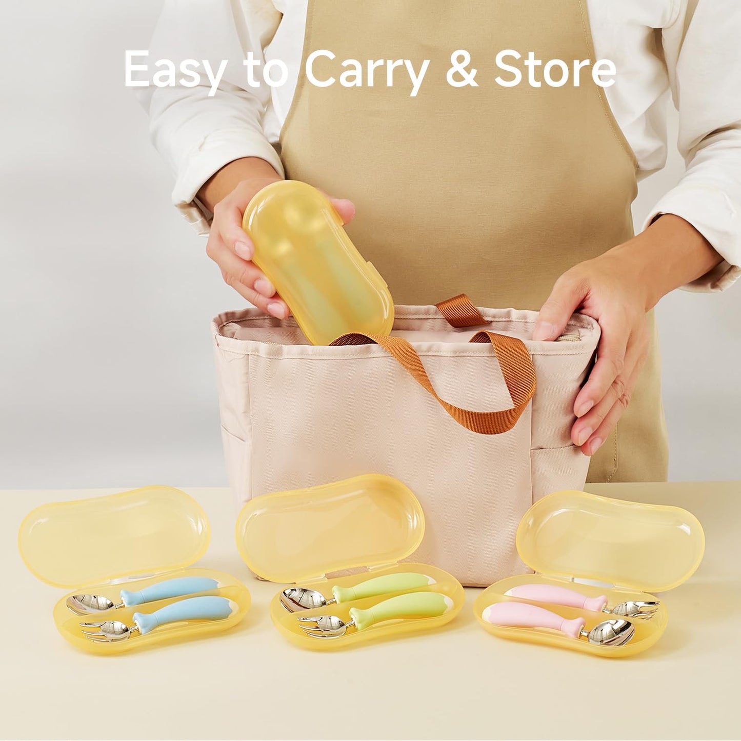 KINGSTONE Toddler Utensils with Case, Kids Silverware Set with Silicone Handles, 18/10 Stainless Steel Children Safe Forks and Spoons, Travel Carrying Cases BPA Free, Dishwasher Safe (green)