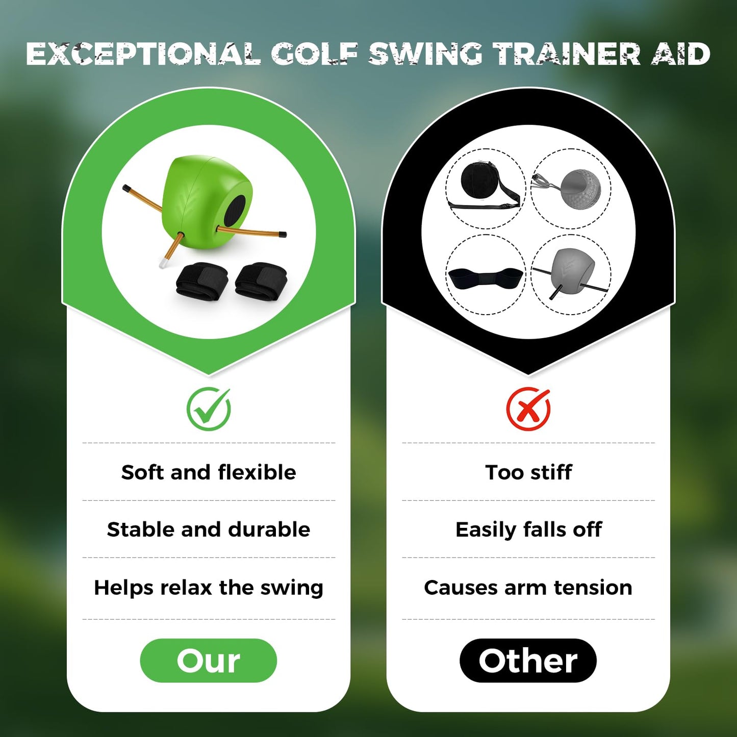NIXOOT The Connector Golf Training Aid with Dual Velcro Straps – Golf Swing Trainer for Posture Correction, Arm Structure & Swing Mechanics, Portable Golf Practice Equipment