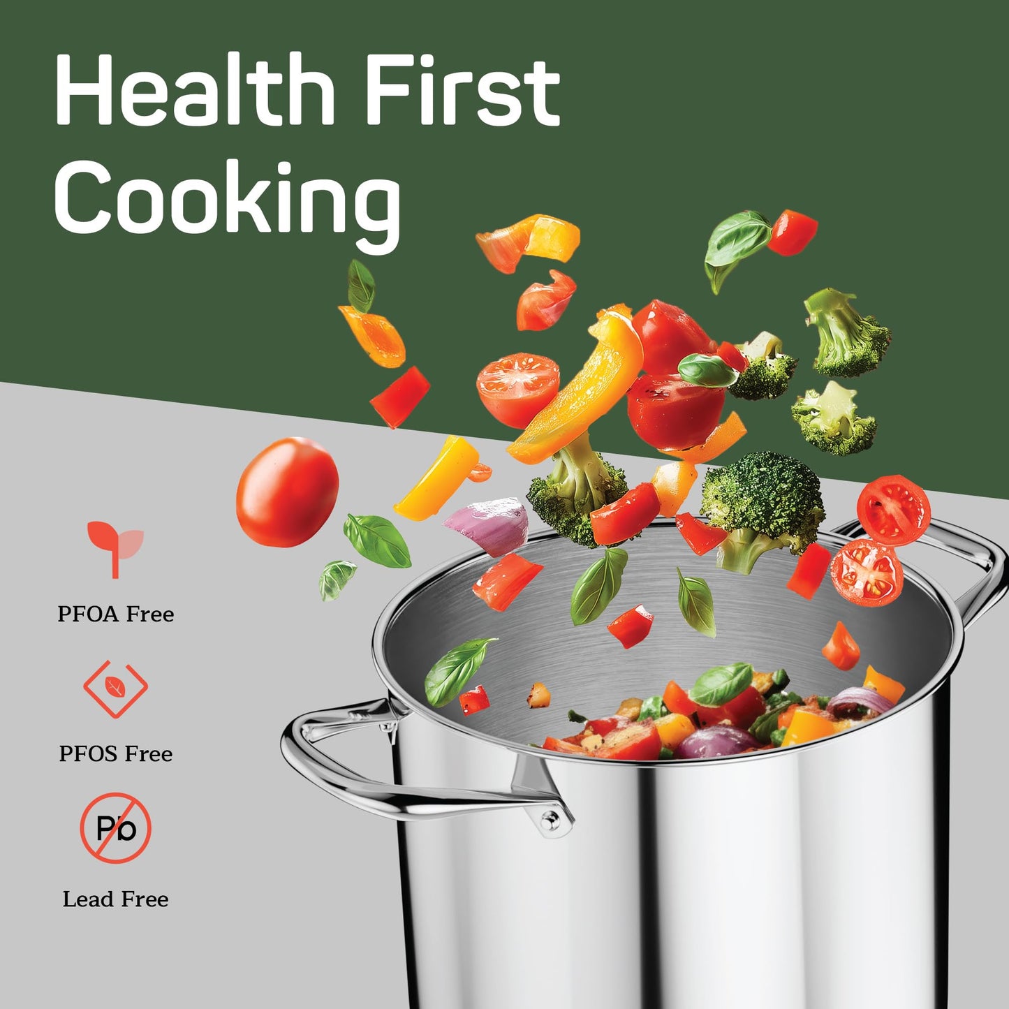 Stainless Steel Stockpot with Tempered Glass Lid 12 Quart, Durable 18/0 Stainless Steel, Impact-Bonded Base for Even Heating, Riveted Handles, Oven & All Stove Compatible, Safe Up To 500°F (260°C)