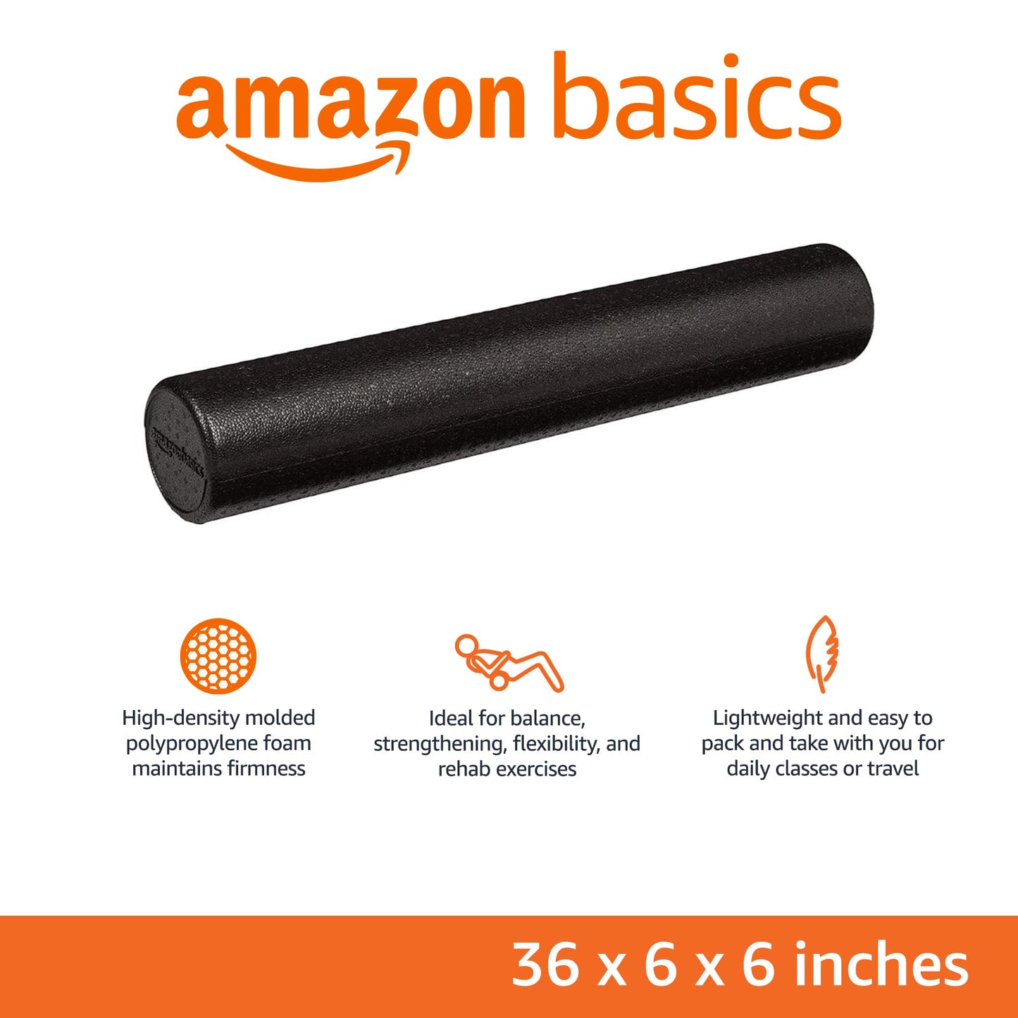 Amazon Basics High-Density Foam Roller for Exercise, Stretching and Muscle Recovery, 36 Inches, Black