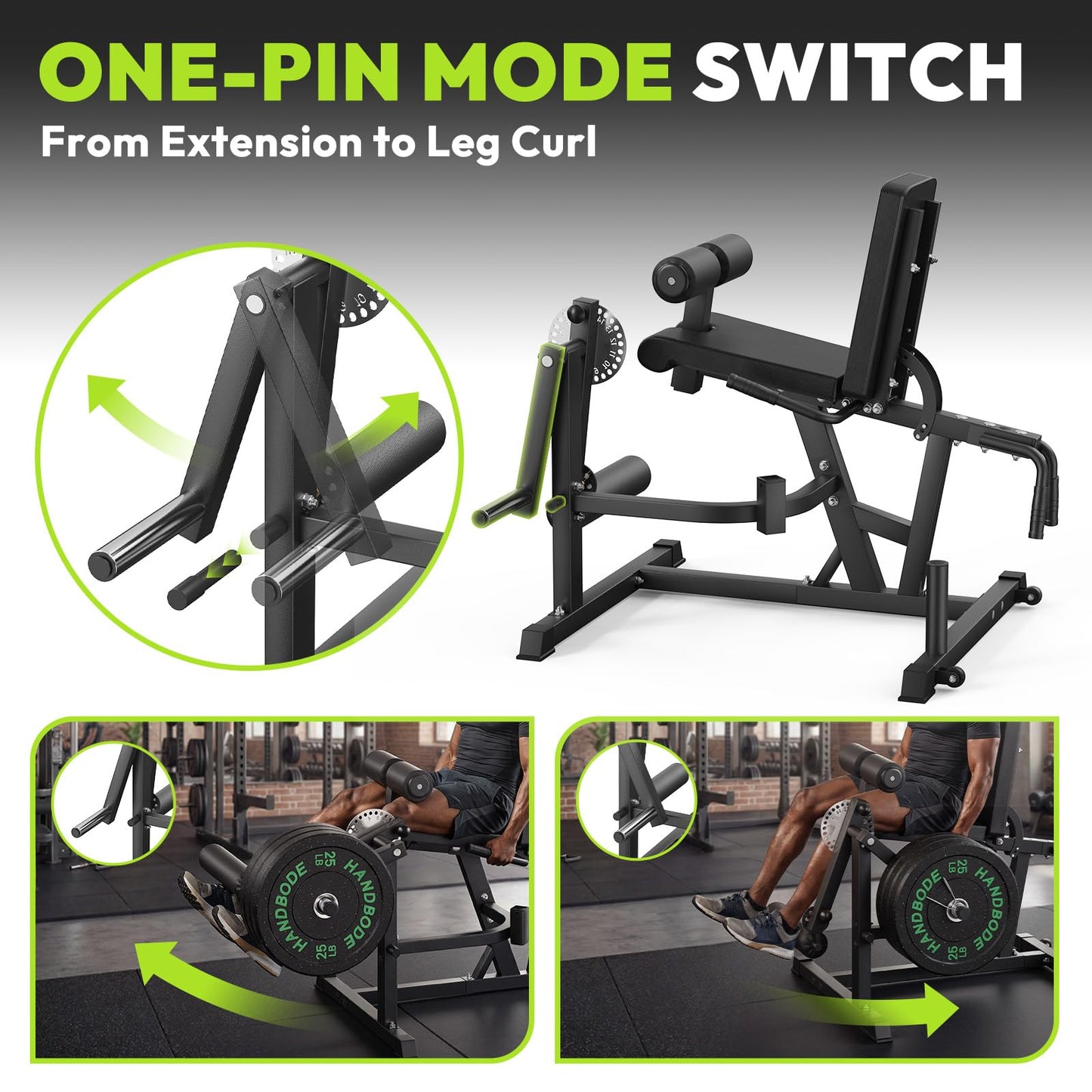 HANDBODE Leg Extension and Curl Machine, 800 lb Adjustable Leg Exercise Machine, Seated Leg Press Extension and Lying Hamstring Curl Machine for Home Gym, Leg Workout Equipment Fits 1'' and 2'' Plates