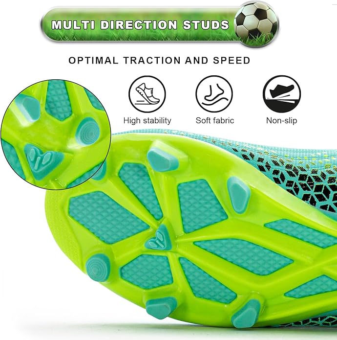 RUNIC Kids Soccer Cleats for Boys and Girls - Small and Big Kid Athletic Outdoor Football Shoes - Firm Ground - Hook and Loop Closure - Black/Gold