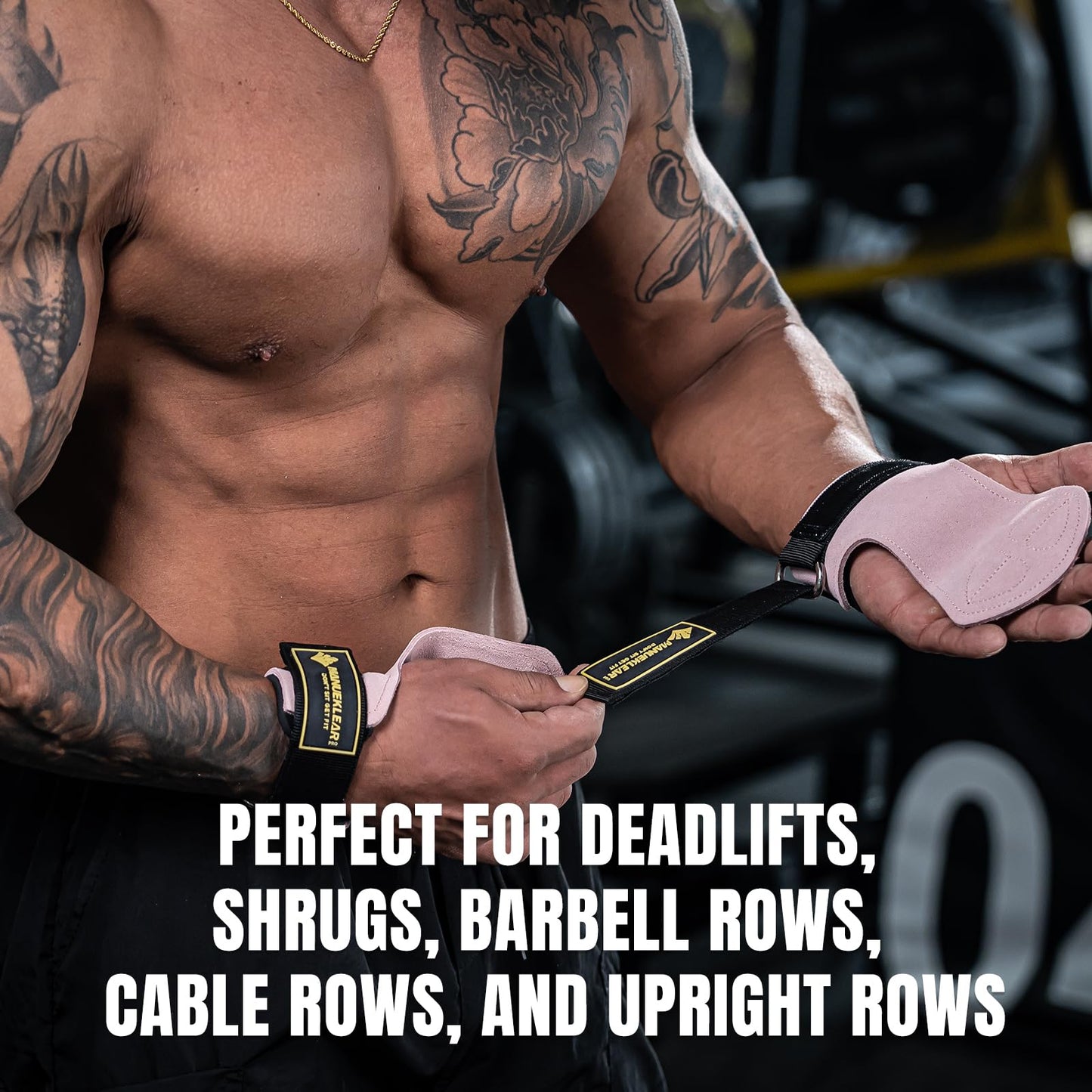 MANUEKLEAR Gym Straps, Double Leather Lifting Straps for Men Deadlift with Cushion Wrist Loop, Gym Lifting Wrist Wraps for Weightlifting