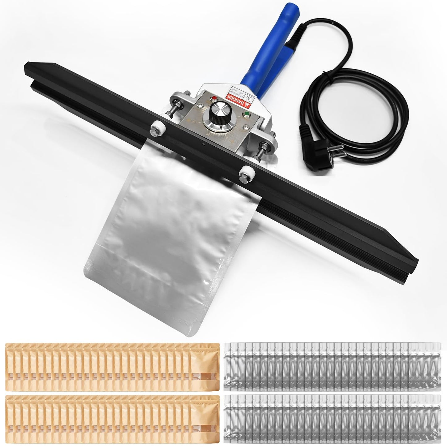 Frstem Portable Hand Held Bag Sealer,Crimp Heat Sealer,Bag Heat Sealer Machine for Kraft Bag,Foil Bag,Plastic Bag Snack Bag and Food Storage (20 inches)