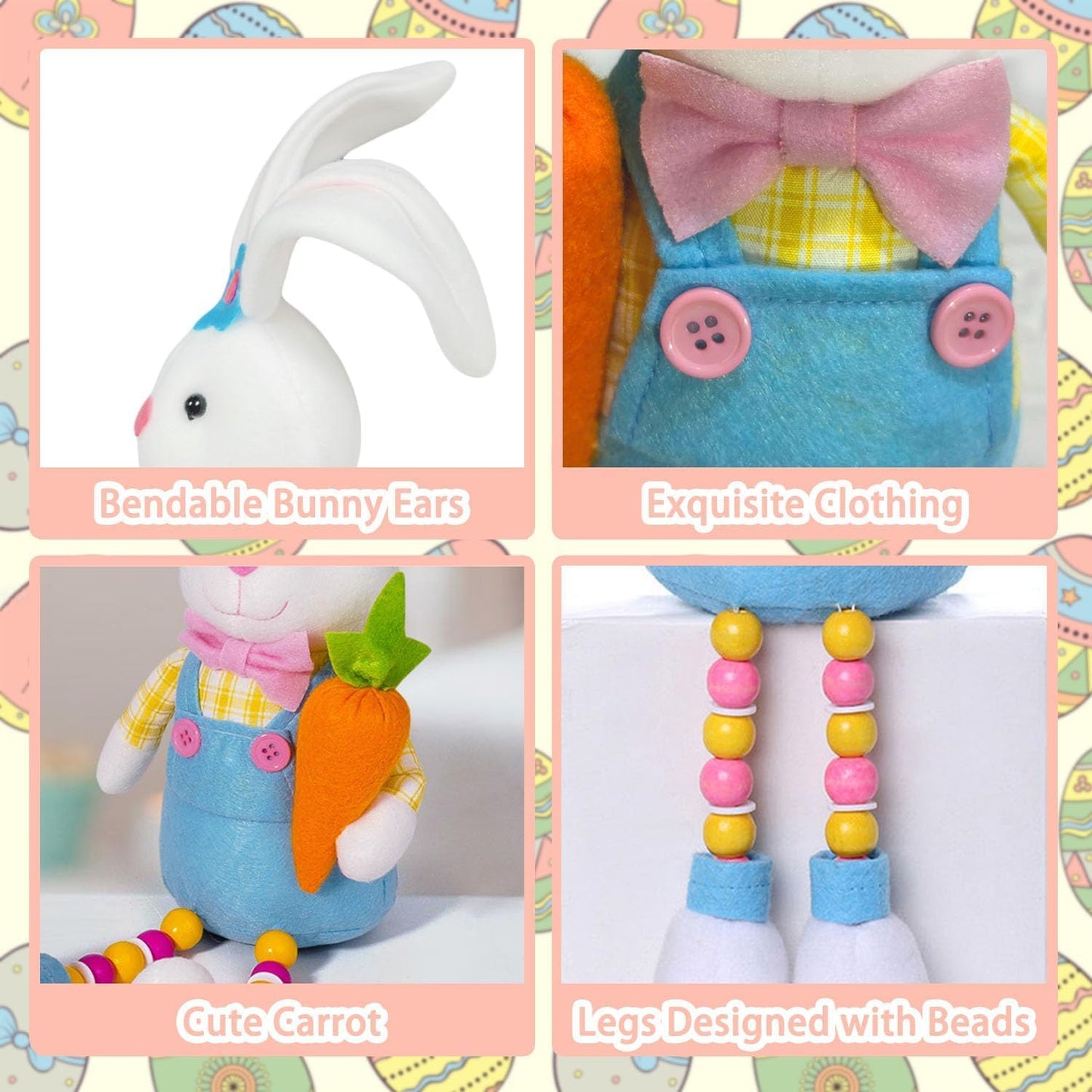Skiennix Easter Bunny Plush Decorations - Cute Stuffed Rabbit for Easter Basket Stuffers | 2 Pcs