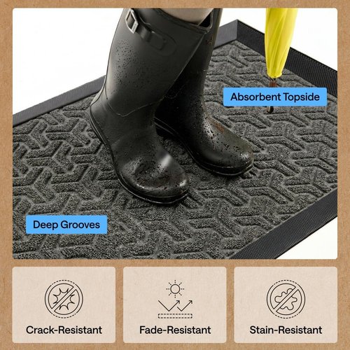 GORILLA GRIP Waterproof All-Season WeatherMAX Doormat - 35x23 Natural Rubber, Stain & Fade Resistant, Easy Clean Slate Geometric