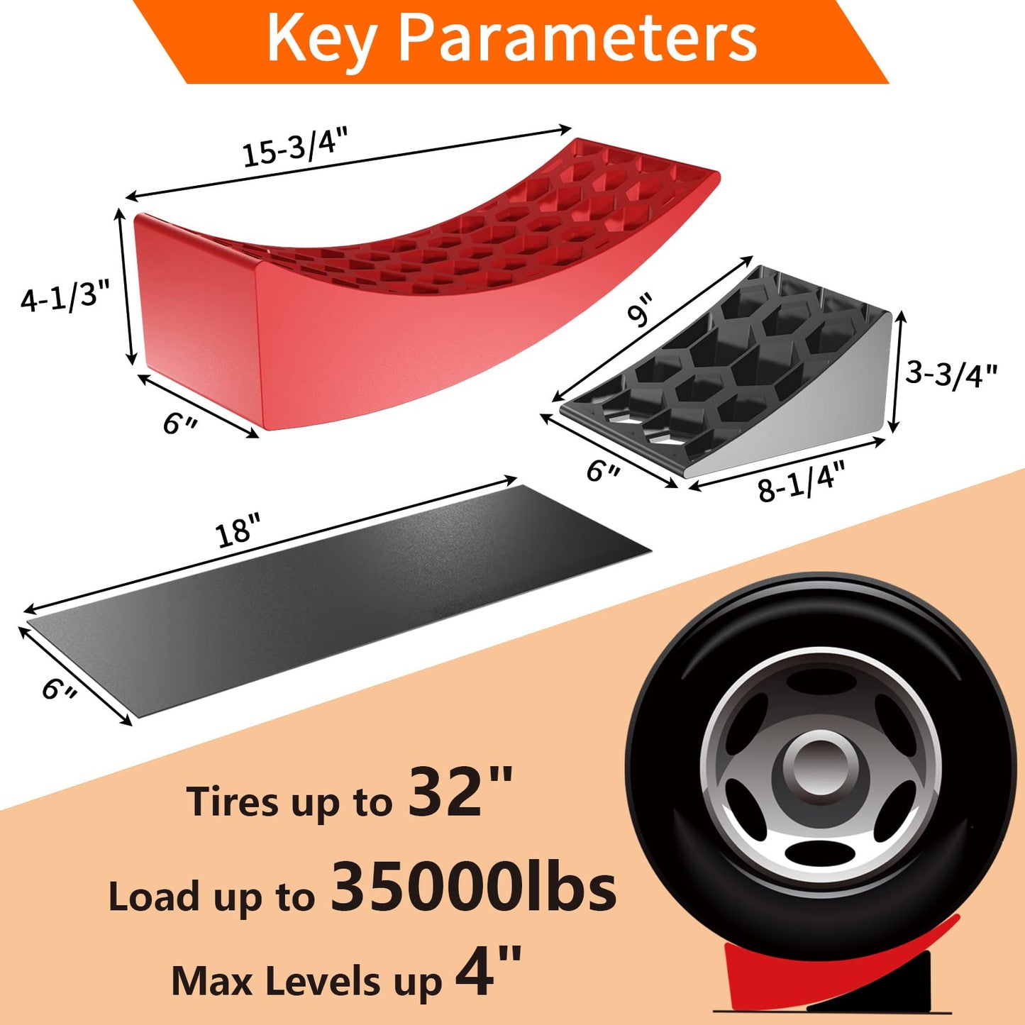 OULEME RV Leveling Blocks, Camper Trailer Leveler, 2 Packs for Travel Trailer Motorhome, Include 2 Curved Leveler Ramp, 2 Chock, 2 Rubber Mat, 1 T Bubble Level, 1 Carry Bag