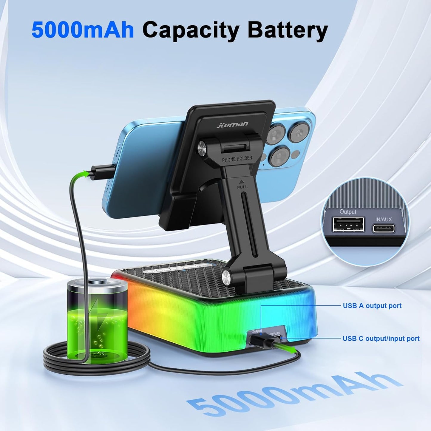 JTEMAN Gifts for Men Women, Phone Stand Bluetooth Speaker with Charging Function and RGB Light, Unique Birthday Gift