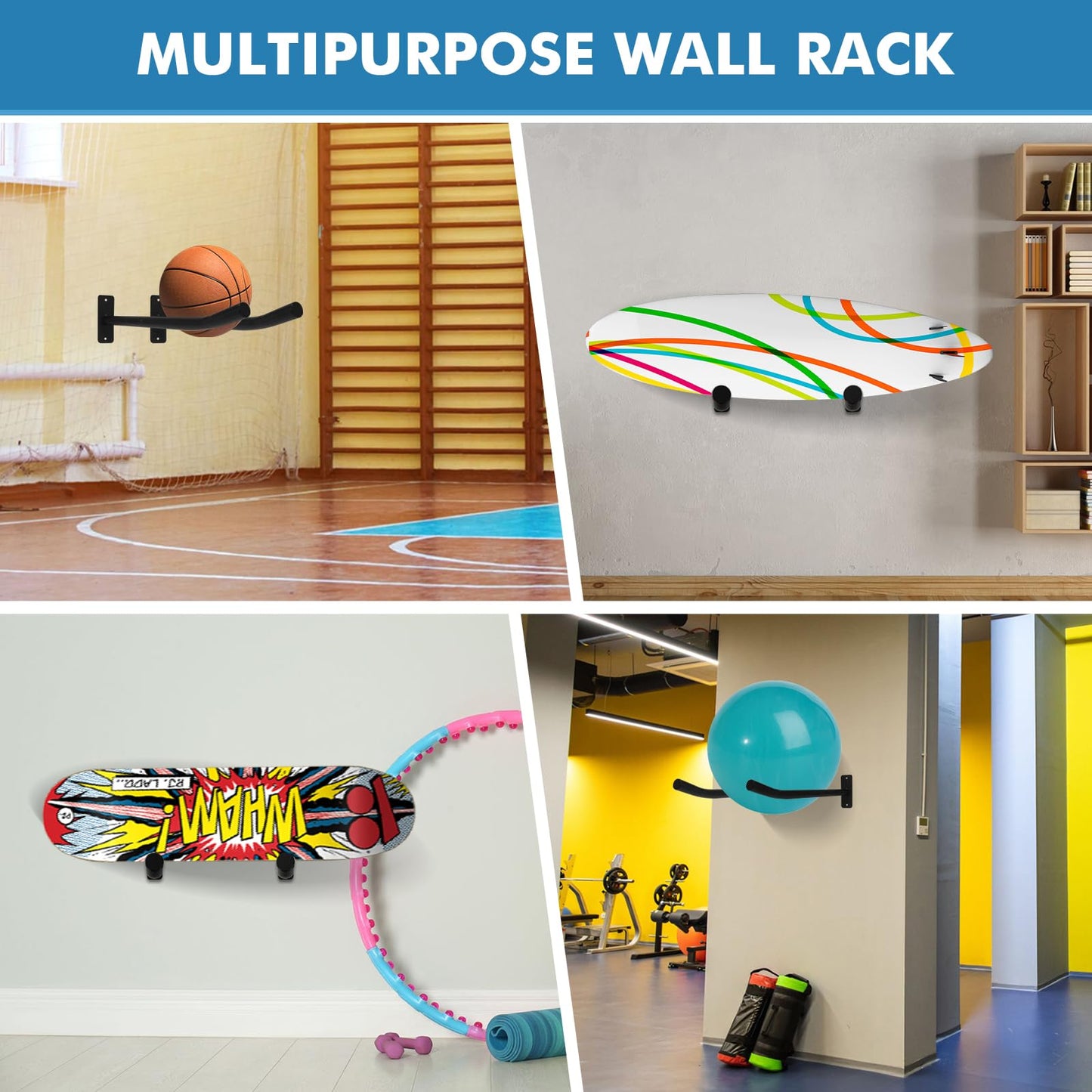 Medicine Ball Rack, 2 Pairs Yoga Ball Racks, Exercise Ball Wall Holder, Fitness Ball Wall Rack for Gym, Garage Ladder Wall Mount, Metal Storage Wall Rack for Basketballs, Volleyballs