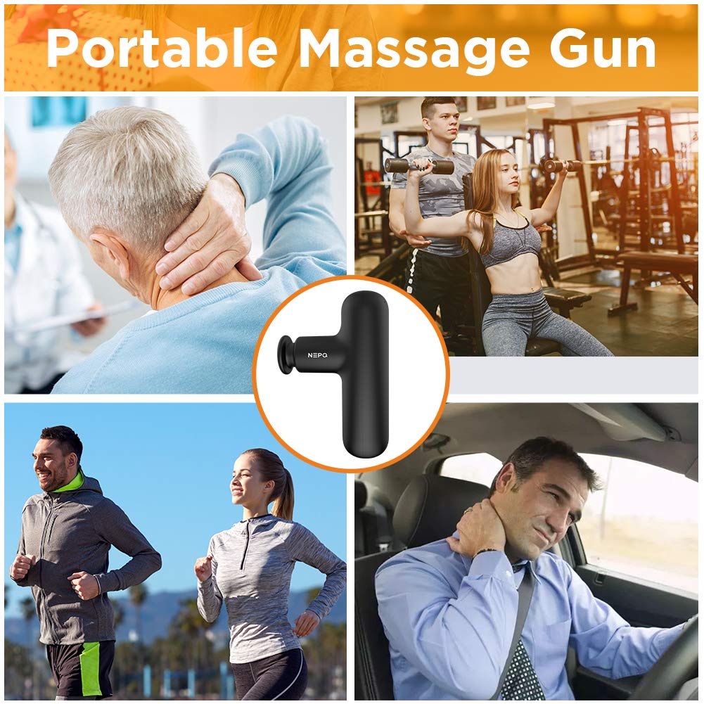 NEPQ Mini Massage Gun, Powerful Fascial Gun Portable Deep Tissue Percussion Muscle Back Head Massager for Pain Relief with 4 Massage Heads High-Intensity Vibration Rechargeable Small Massage Gun