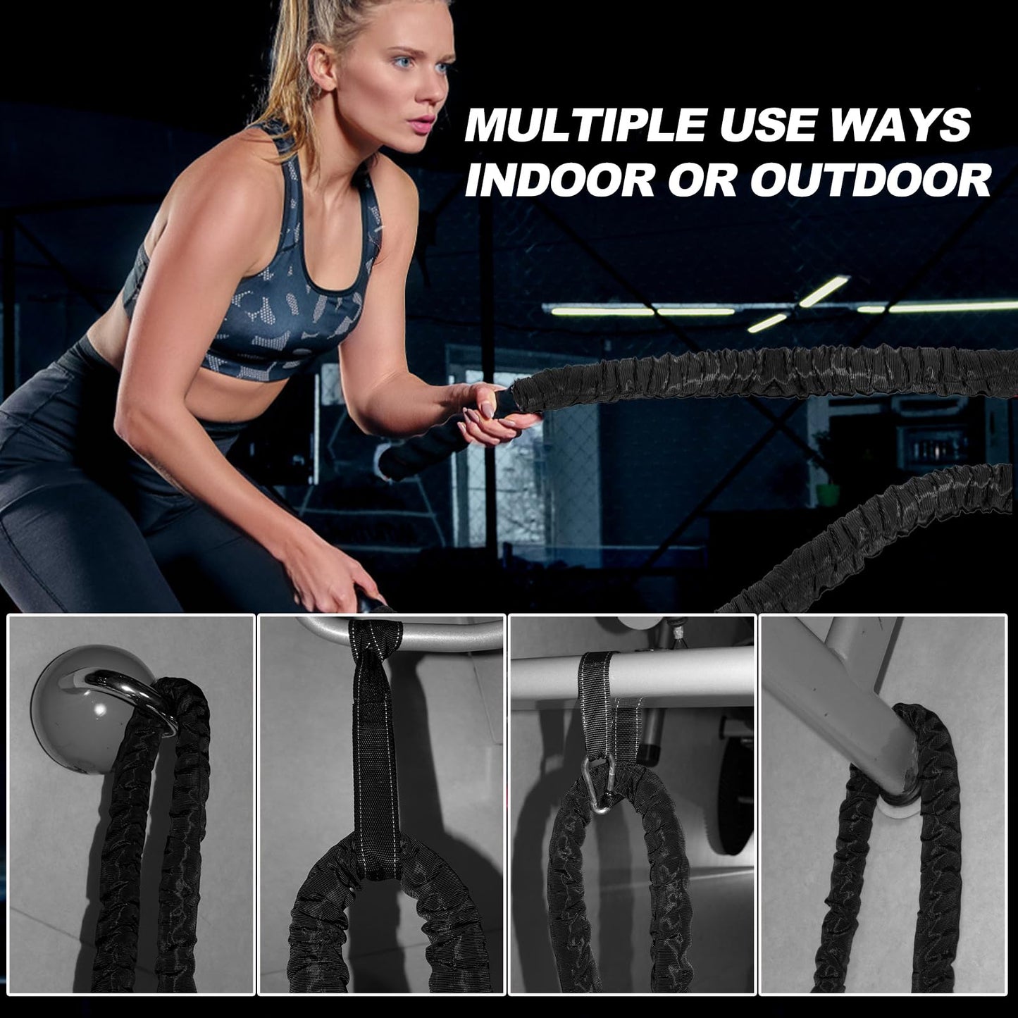 Brobantle Battle Rope 1.5 Inch Diameter,Black 30FT Exercise Workout Ropes for Home Gym Heavy Weighted Training Rope for Working Out