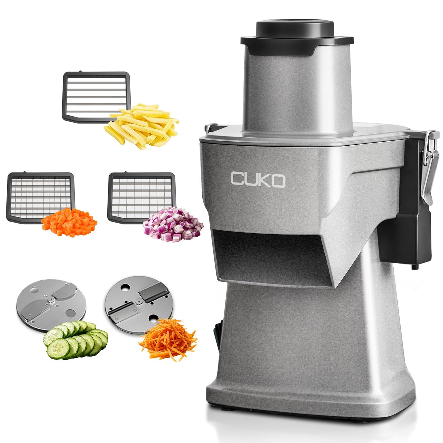 CUKO 4-in-1 Electric Vegetable Chopper, 200W Multifunctional Food Processor, Electric Vegetable Slicer & Dicer with Slicing Shredding Dicing Striping for Home & Commercial Use