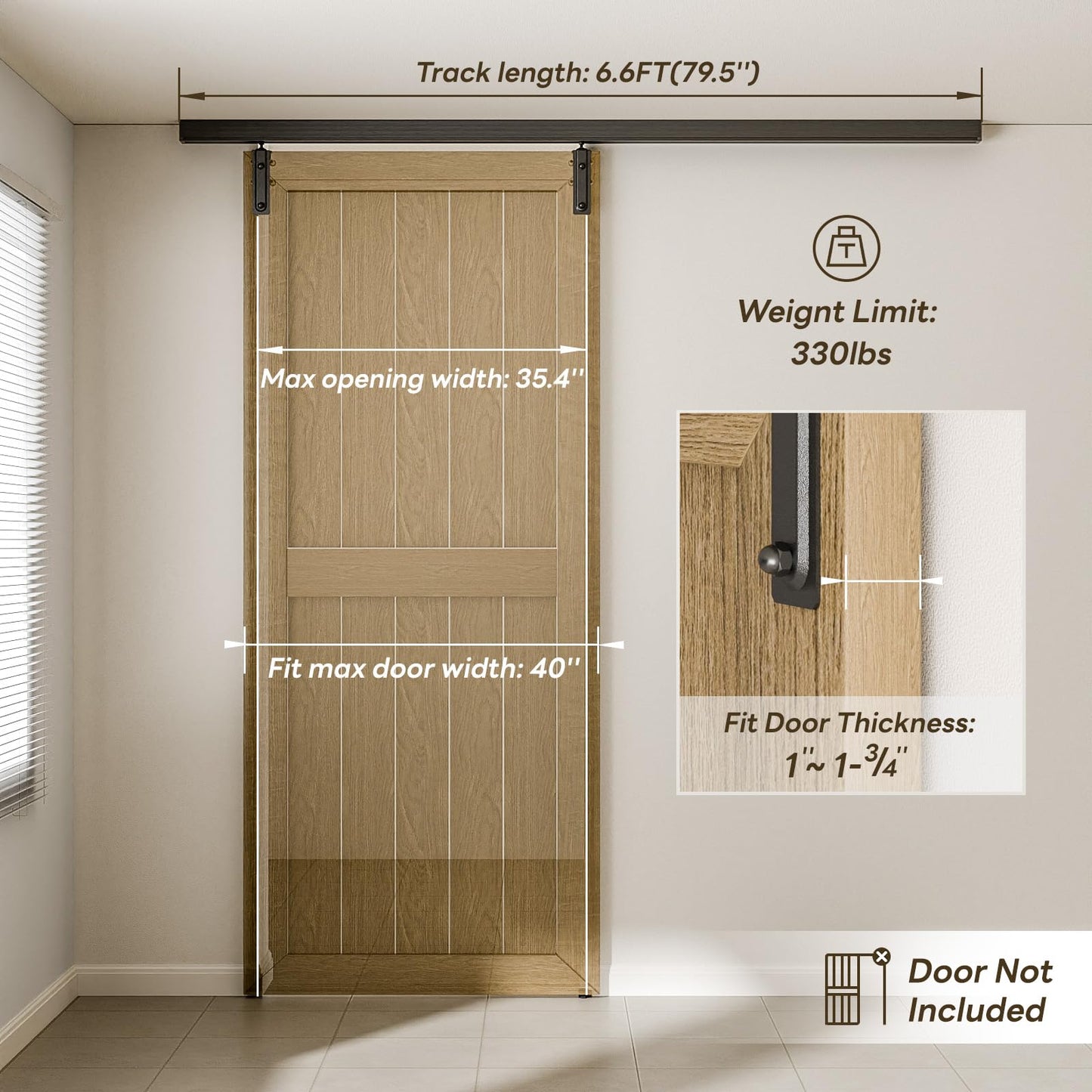 BONIKLUBA 6.6FT Ceiling Mount Box Rail Barn Door Hardware Kit,Heavy Duty Steel Sliding Barn Door Track,Fit Interior and Exterior Door,Easy Install(No Door)
