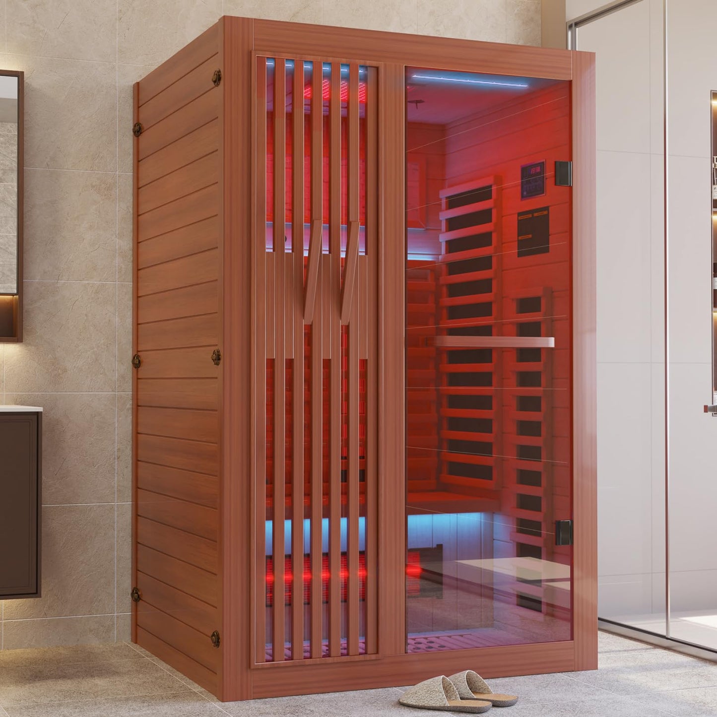 MEISSALIVVE Full Spectrum Sauna for Home, 1-2 Person Infrared Sauna with 7-Color Light Therapy & Bluetooth Speakers, Indoor Dry Heat Sauna with Red Light, Personal Luxury Spa for Home & Gym